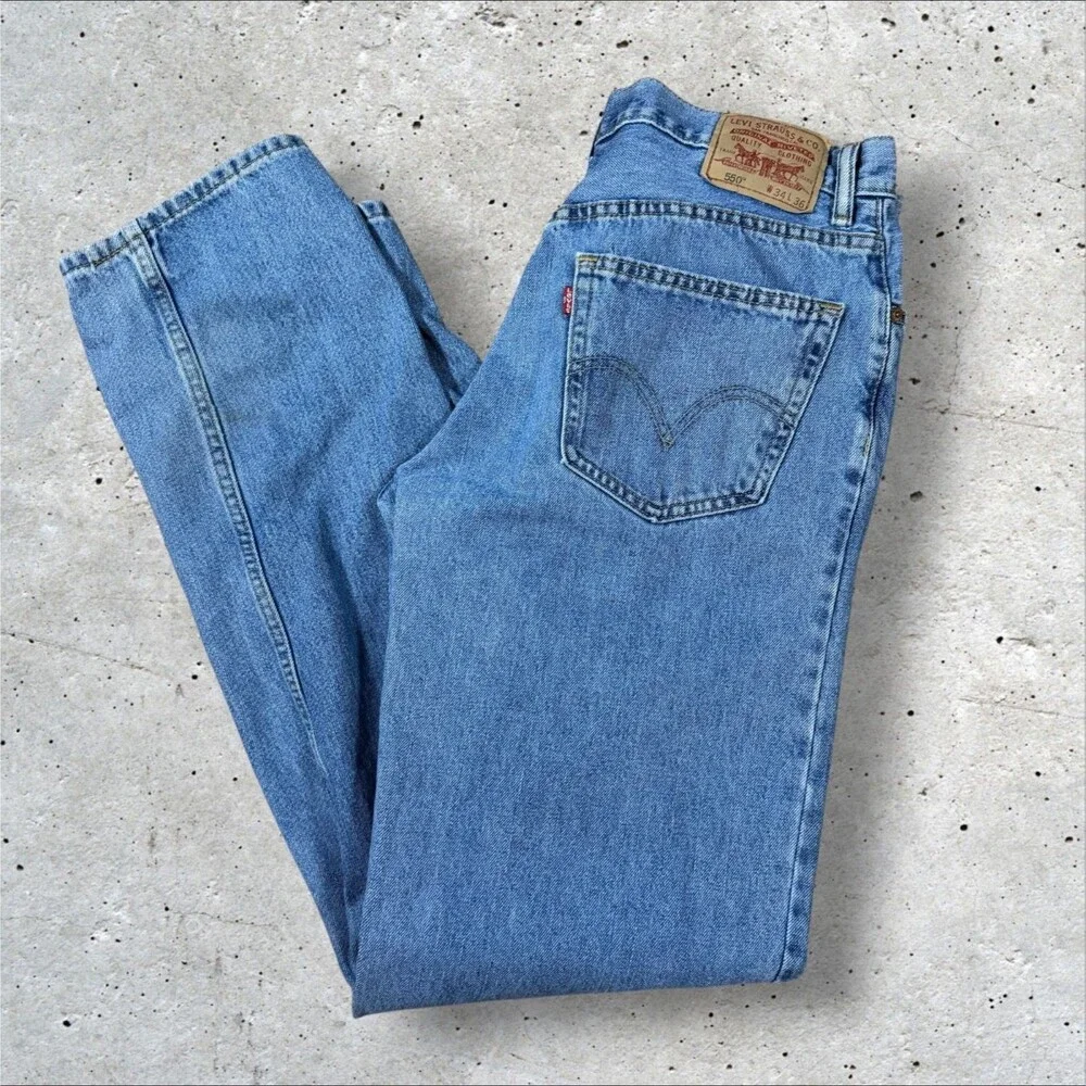Levis 550 Relaxed Fit Tapered Leg Medium Wash Blue Denim Jeans Mens 34x36
